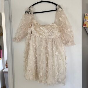 Francesca's Audrey Parks Satin Ivory Dress with Gold Dots